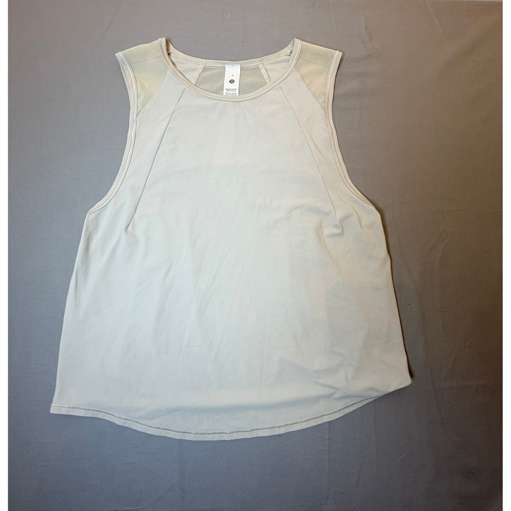 Lululemon Sculpt Tank Top Beige Tan Mesh Back Pleated Athletic Shirt Womens 2